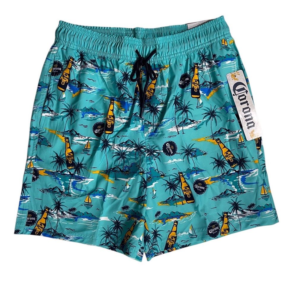 Corona Extra teal all over print corona cay board shorts/swim trunks men’s small